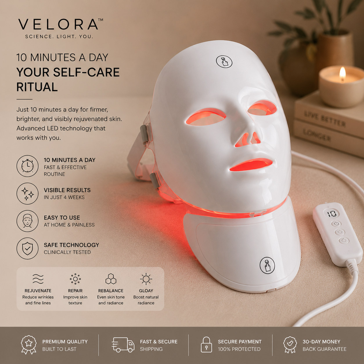 Velora™ LED Glow Mask (All-In-One)